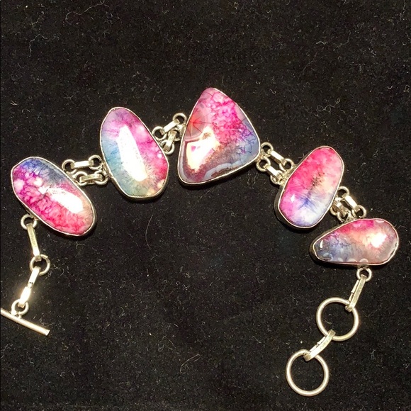 Hand Crafted Jewelry - Sterling Silver handmade bracelet w/laced agate